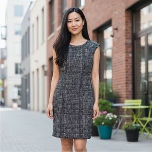 Calvin Klein Black and Gray Textured Midi Dress